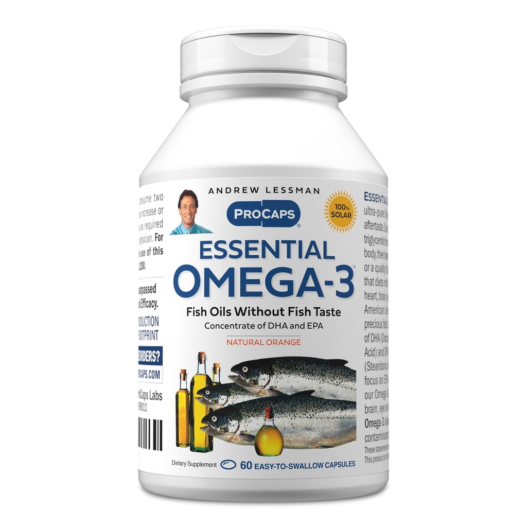 ANDREW LESSMAN Essential Omega-3 Laranja - 60 Softgels - Ultra-Puro, Óleos Omega-3 de alta potência. Alta DHA, sem problemas estomacais, sem contaminantes, sem mercúrio. Pequeno fácil de engolir Softgels