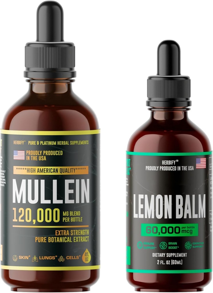 HERBIFY Bundle - Mullein Leaf Extract & Lemon Balm - Suporte respiratório e suporte cerebral