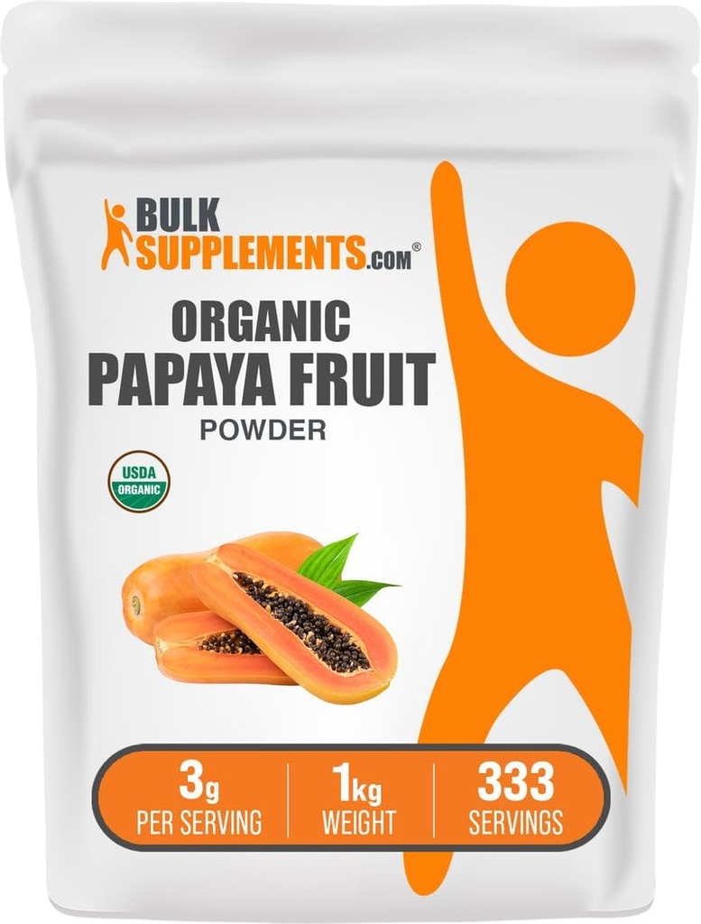 BulkSupplements.com Pó de fruta de mamão orgânico - pó aromatizante, proveniente da Carica Papaya Fruit - sem glúten, 3g por serviço, 1 kg (2,2 lbs) (Pacote de 1)