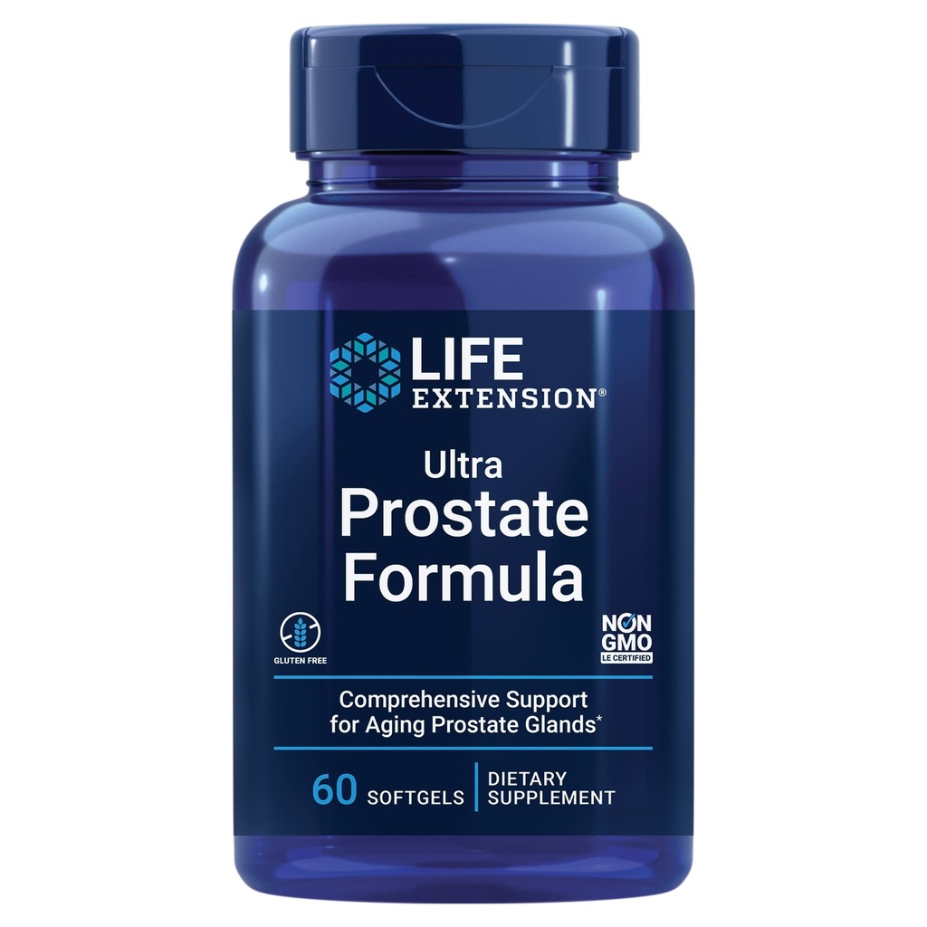 Extensão de vida Fórmula Ultra Próstata - Suplemento de saúde da próstata masculina com Beta Sitosterol, Serra Palmetto, Licopeno, Sementes de abóbora - 60 Softgels