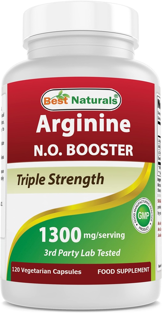 Melhores Naturals L-Arginina NO Booster Tripla Força 1300 mg Servindo 120 Veg Cápsulas - Feito com L-Arginina, AAKG, L-Citrulina, Beterraba em pó