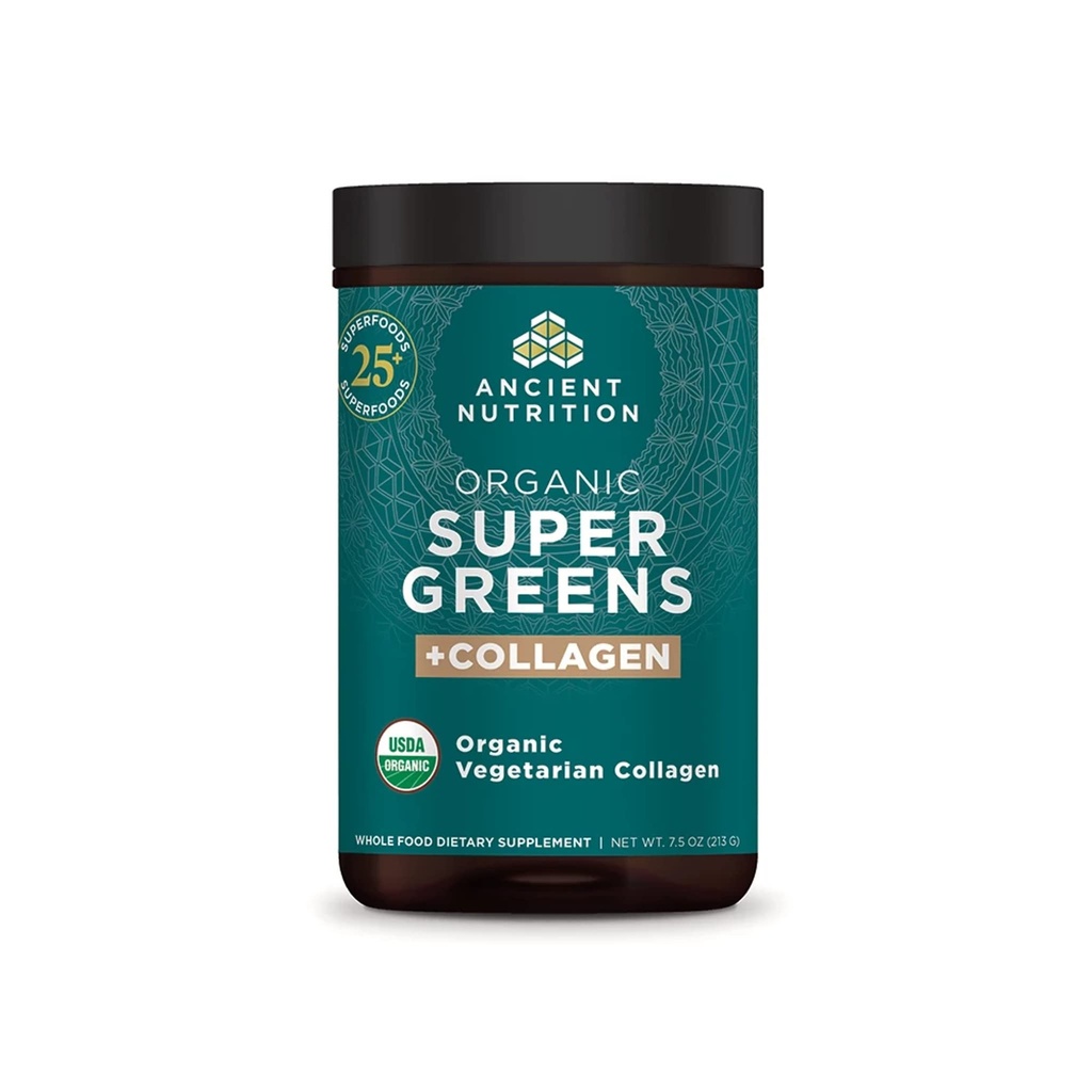 Nutrição antiga Supergreens Pó, Superalimento Orgânico Pó com Colágeno, Feito de frutas reais, vegetais e ervas, para apoio digestivo e energético, 25 Servings, 7,5 oz