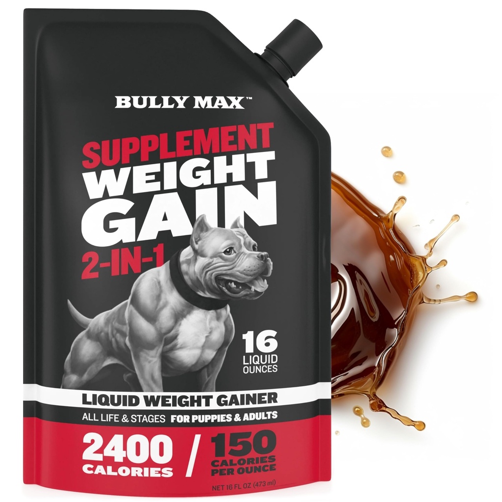 Gainer peso líquido máximo Bully para cães – Suplemento de cachorro de alta calorias com proteína Omega-3 & Whey – 2-em-1 multivitamin para ganho de peso saudável – para filhotes e cães adultos – 16 onças