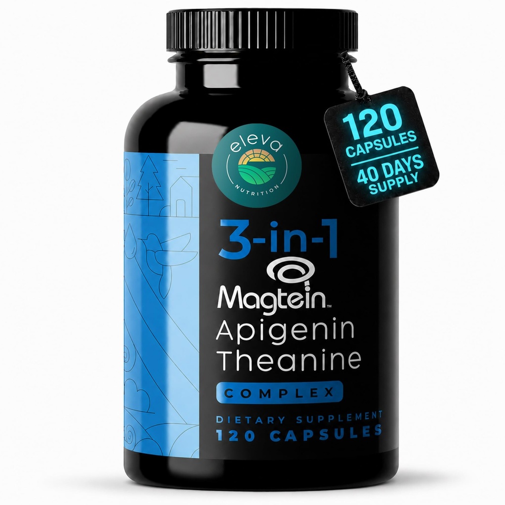 Magnésio Theanina L-Threonato Apigenin Supplement for Sleep Aid-3- in-1 Complex Supplement Support Relaxação-Melatonina-Free Magnésio- Zero Fillers- Gluten Free & Non-GMO-120 Count Veggie Cápsulas