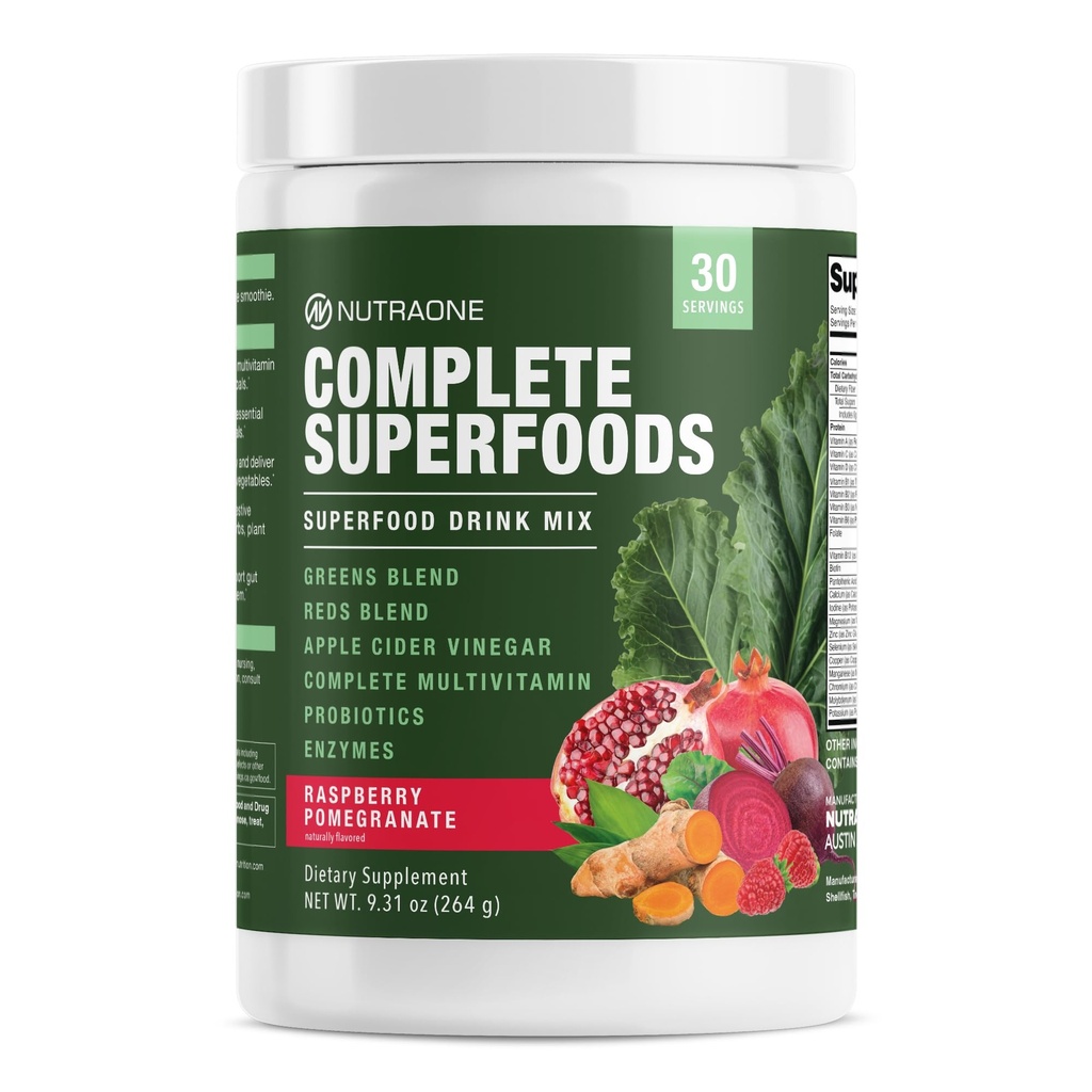 Completo Superalimentos, Verdes & Vermelhos Mistura *, Apple Cider Vinagre, Digestive Enzyme Mistura *, Probiótico Mistura *, Multivitamin * (Romã de framboesa - 30 Servings)