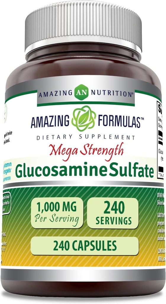 Fórmulas surpreendentes Sulfato de glucosamina 1000 mg Cápsulas Suplemento □ Não-GMO □ Gluten Free □ Made in USA (240 Count)