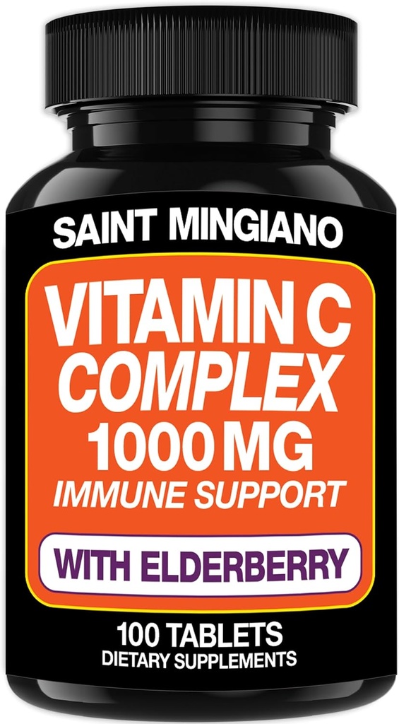 Vitamina C 1000mg com Suplemento de Elderberry - Duplo A Dosagem Padrão com 14 Ingredientes Especificamente Formulados - 100 Cápsula / Fornecimento de 3 Meses