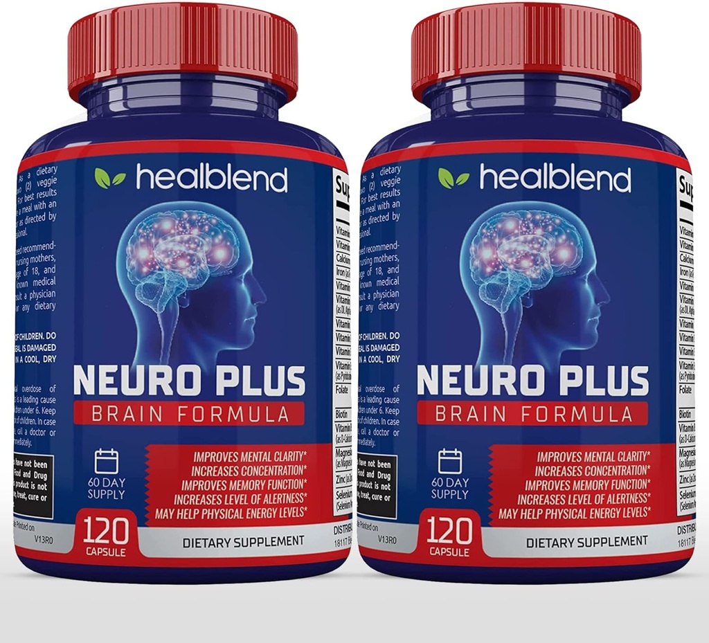 Neuro Plus Brain & Focus Formula - Nootropic Brain Booster Supplement, Suporta Saúde do Cérebro, Clareza Mental e Foco - Melhora a Concentração e Energia Mental – 120 Cápsulas (2)