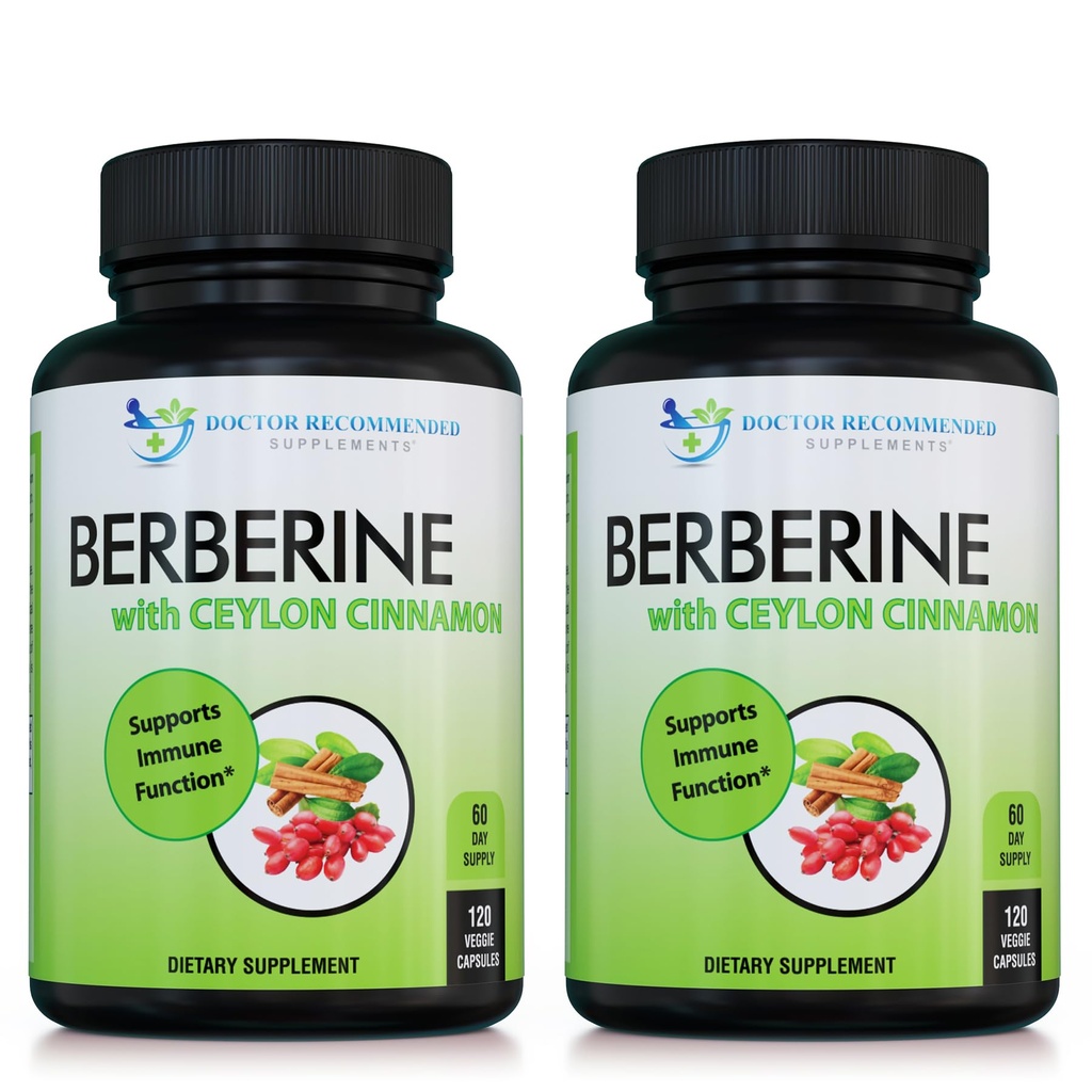Berberina com Ceilão Canela - 1200mg Berberina & 100mg Ceilão Orgânico Canela - 120 Cápsulas Vegetais, Sistema Imune Saudável Coração Cardiovascular & Bem-Estar Gastrointestinal (Pacote de 2)