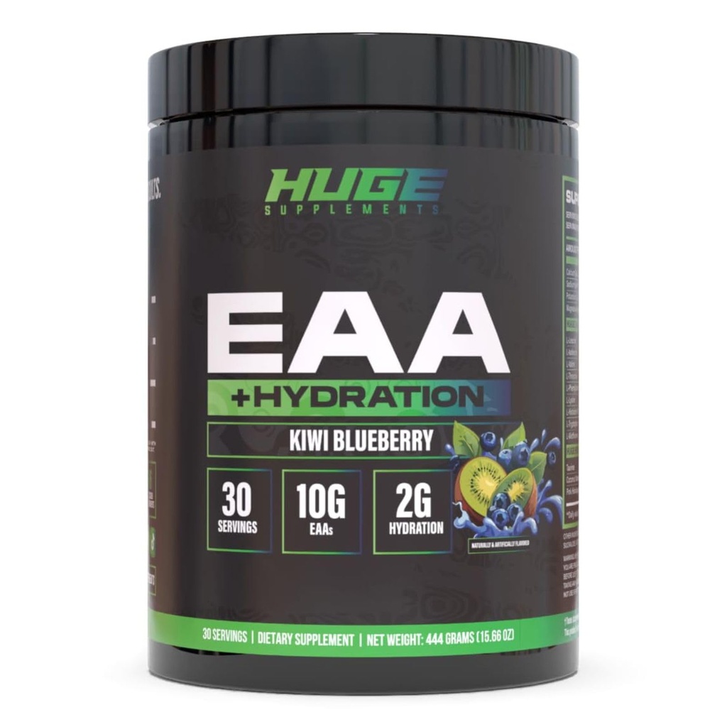 Enorme Suplemento EAA, Maior Dosed Essential Aminoácidos Pó, 12.85g EAAs & 8g BCAAs por serviço, Maximizar o crescimento muscular, Recuperação e Desempenho (Kiwi Blueberry, 17.73 Oz.)