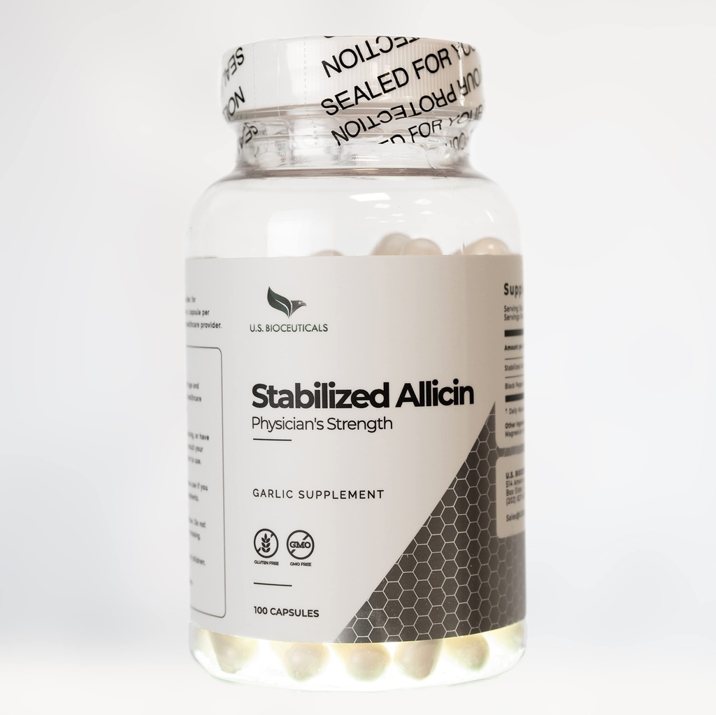 Alicina Estabilizada (Non-GMO) - 700.000 mcg Alicina Por Garrafa - Testada em Laboratório - Fabricação certificada cGMP