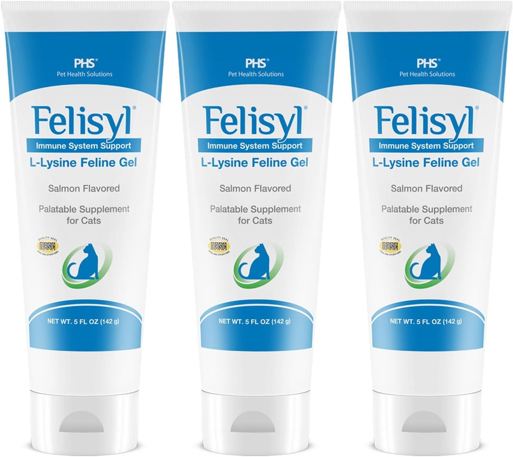 Felisyl L-Lysine Gel para Gatos (5 onças) – Suporta Imune, Respiratória e Saúde Ocular. Facilidade de espirros, nariz runny e olhos aguados. Saboroso sabor de salmão - Made in The USA (3 Pack)
