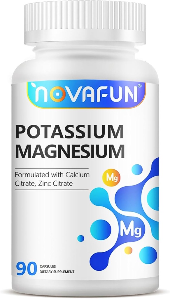 Suplemento de magnésio de potássio com zinco de cálcio 1185mg, Fórmula de alta potência para Cãis de perna, Saúde óssea e muscular, Não-GMO, Glúten livre, Vegan, 90 Cápsulas