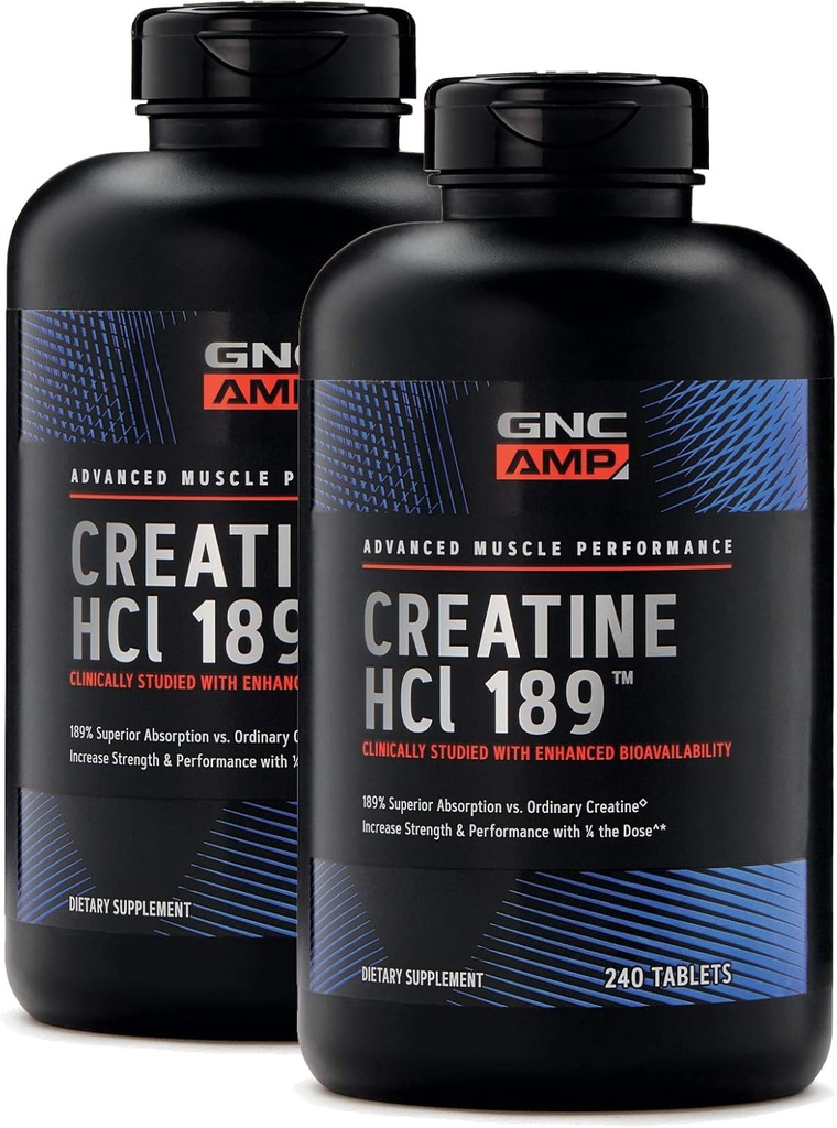 GNC AMP Creatine HCl 189, Visado Muscle Builder e suplemento de recuperação, Fast Absorbing Performance Blend, 480 Contagem
