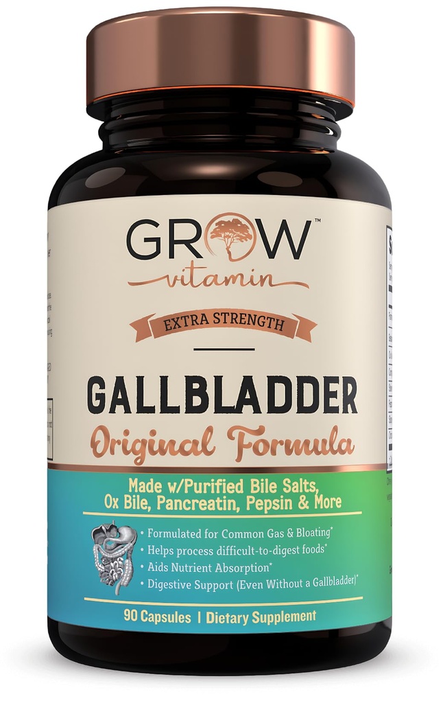 crescer vitamina original Gallbladder Formula, Made w / Purified Bile Salts & Ox Bile Digestive Enzimas - Inclui cuidadosamente selecionados ervas digestivas - 90 Cápsulas