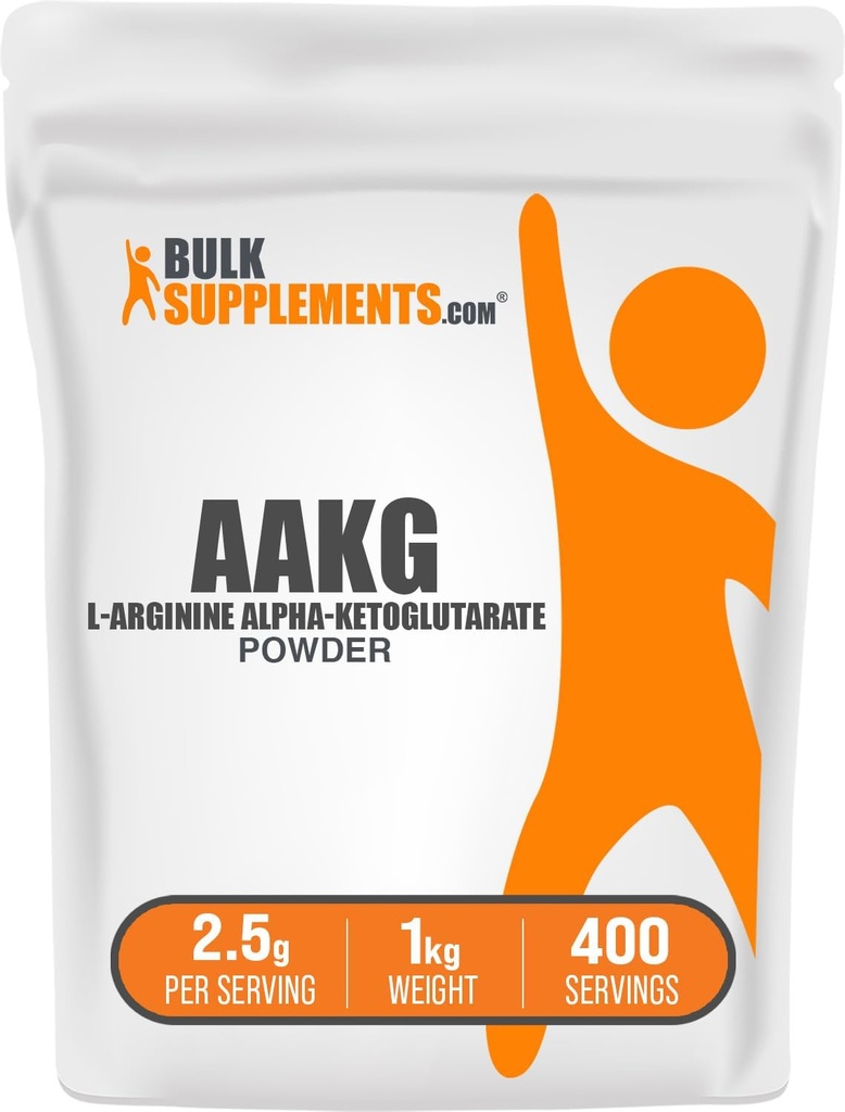 BulkSupplements.com AAKG Pó - Arginina AKG Suplemento, Suplemento de óxido nítrico, Sem sabor e sem glúten, 2,5 g por serviço, 1 kg (2,2 lbs) (Pacote de 1)