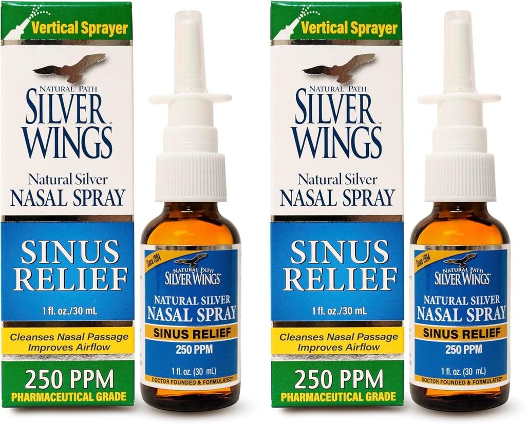 Natural Caminho Asas Prateadas Alívio Sinus Natural Prata Pulverização Nasal - 250ppm - 1 oz - 2 pacote