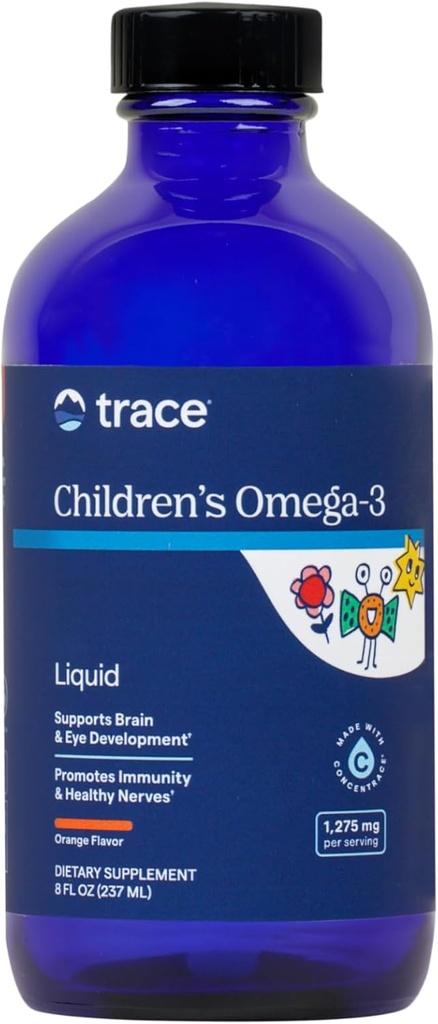 Trace Minerals Crianças Omega-3 - Suplemento líquido suporta função do sistema nervoso e imunológico - Suplemento de saúde para crianças - EPA & DHA apoia desenvolvimento do cérebro e olho - laranja, 8 fl oz