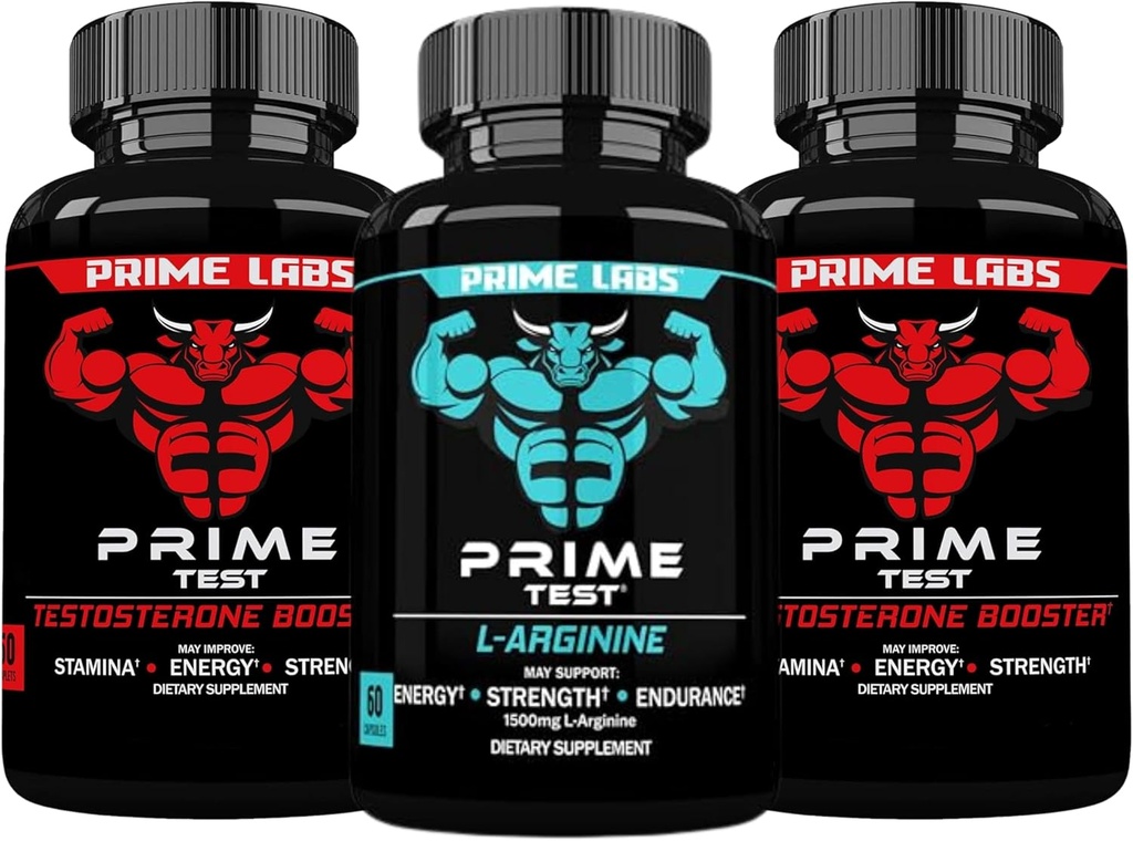 Prime Labs Prime Test (2 Pack) + L óxido nítrico arginina (60 Count)