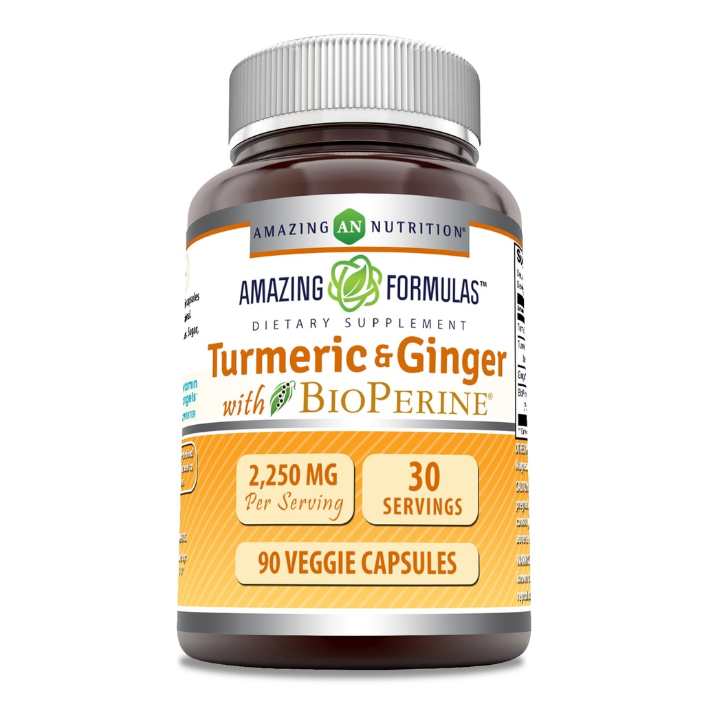 Fórmulas surpreendentes Curcumina e Ginger Turmérica com BioPerine Supplement