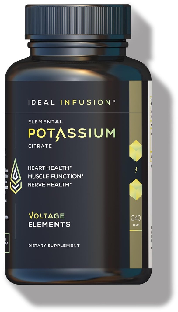 Elementos de tensão Citrato de potássio 1430mg - Coração & Rim Saúde, Equilíbrio de Eletrolítico, Função Nerve - Elemental Potássio 500mg (240 Cápsulas) Vegan