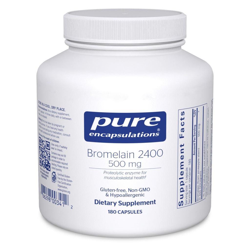 Puro Encapsulamentos Bromelain 2400 500 mg - para Suporte Digestivo & Saúde Musculoesquelética - Suporta articulações e recuperação muscular* - Enzimas proteolíticas - Vegan - 180 Cápsulas