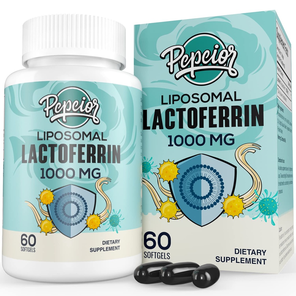 Bovinos lipossomais Lactoferrina 1000 mg - Absorção Mais Alta - para Absorção de Ferro e Função Imune Suplementos de Lactoferrina para Adultos, 60 Softgels