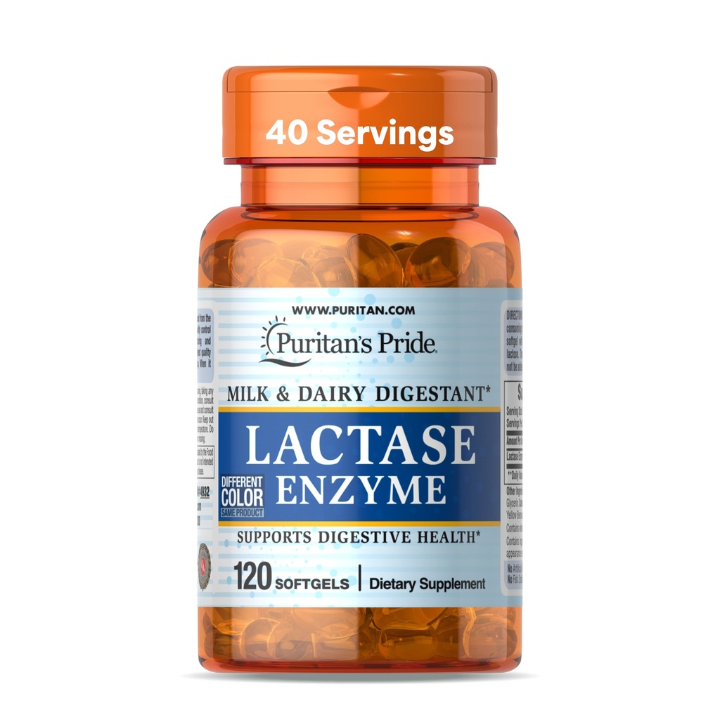 Orgulho de puritano Lactase Enzima, Leite e Lacticínios Digestante, Suplemento dietético Suporte para Digestão e Suporte de Energia Celular, Fornecimento de 40 dias, 120 Softgels