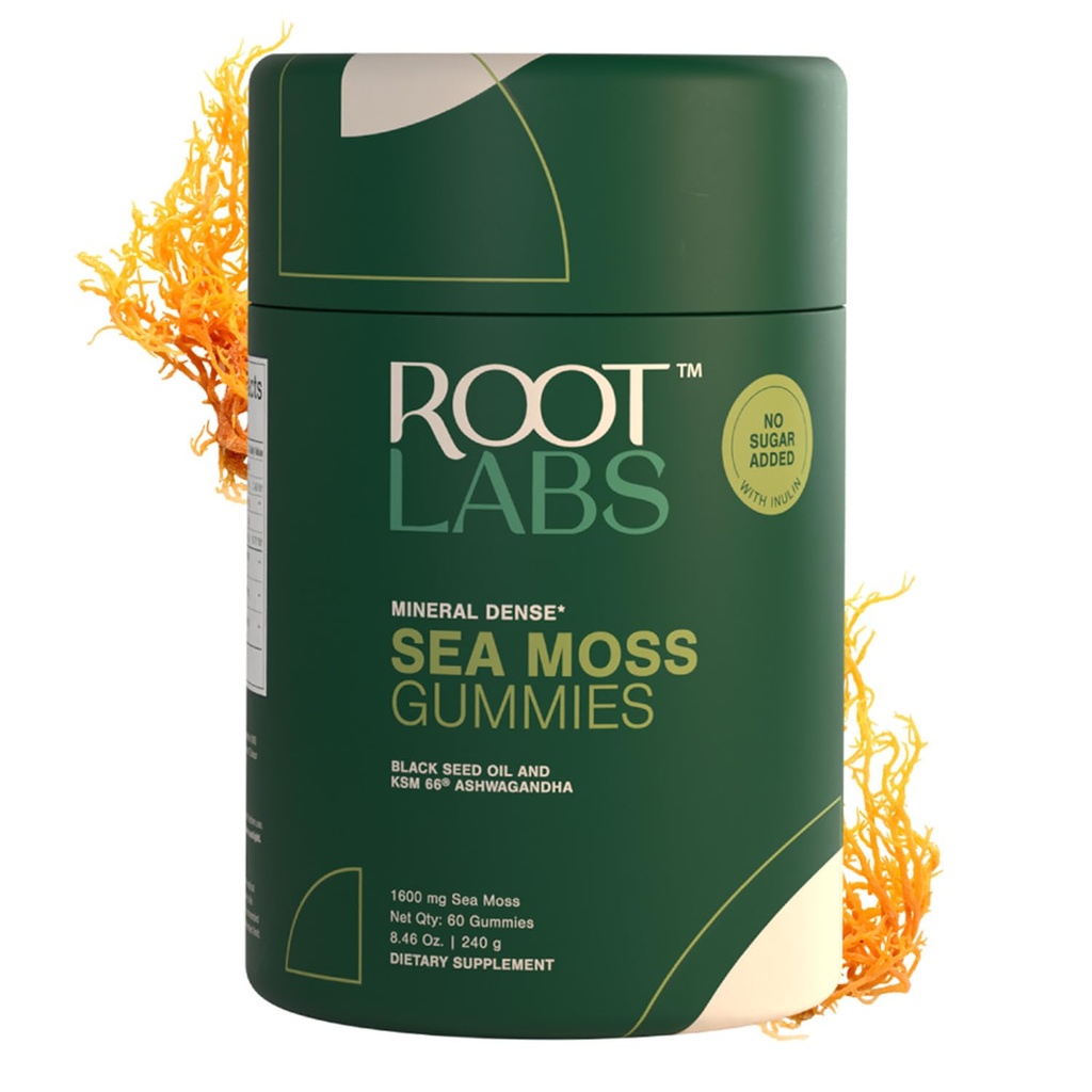 Sea Moss Gummies I 92+ Minerals I Black Seed Oil I KSM 66 Ashwagandha I Lab Testado I Não Adicionado Açúcar para Homens, Mulheres I Não-GMO I 100% Natural & Orgânico I 1600 mg I 60 Gummy