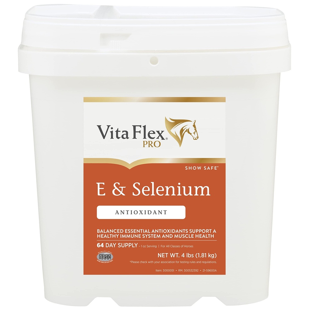 Vita Flex Pro E & Selenium Supplement, Vitamina E e Pó de Selênio para Cavalos, Antioxidantes Balanceados, Equino Suplemento de Vitamina E, Vitaminas Horse e Minerais, 4 lb, 64 dias de fornecimento