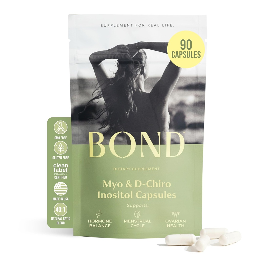 BOND Myo-Inositol & D-Chiro Inositol Supplement for Women Suporta equilíbrio hormonal, ovulação saudável e ciclos regulares – 40:1 Razão – Suplementos de fertilidade para as mulheres