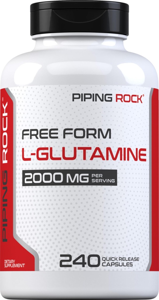 Piping Rock L Cápsulas em pó de Glutamina 2000 mg 240 comprimidos Suplemento para Mulheres e Homens □ Forma Livre Aminoácido