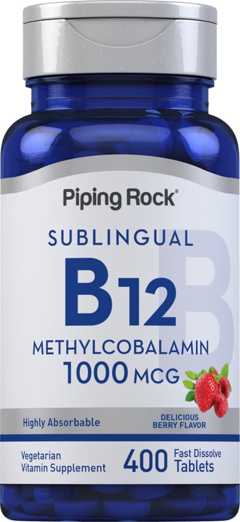 Piping Rock Vitamina B12 Tablets sublinguais (1000 mcg) 400 comprimidos (Suplemento Metilcobalamina para Mulheres e Homens)
