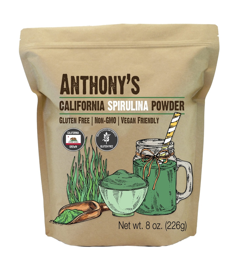 Anthony's California Spirulina Powder, 8 onças, Produto dos EUA, Sem glúten, Sem OGM