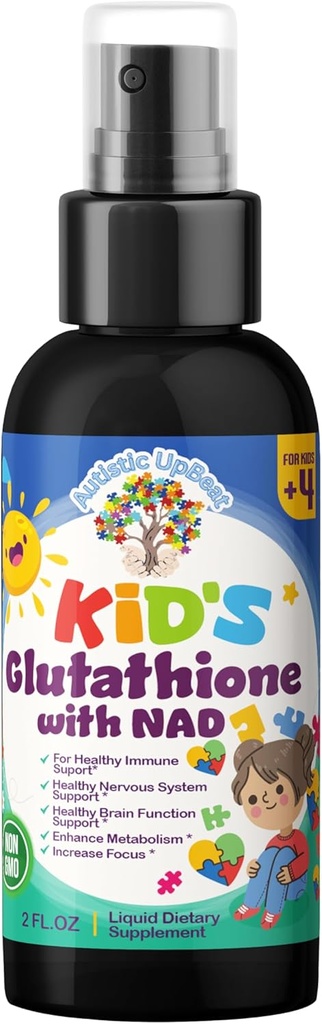 UpBeat Autista: Glutationa infantil com pulverizador NAD – 60 Servões, Antioxidante, Suporte Imune, Imune Booster de Energia, Saúde Celular, Destoxificação, Função Cérebro e Suporte Cognitivo, Fácil de Usar