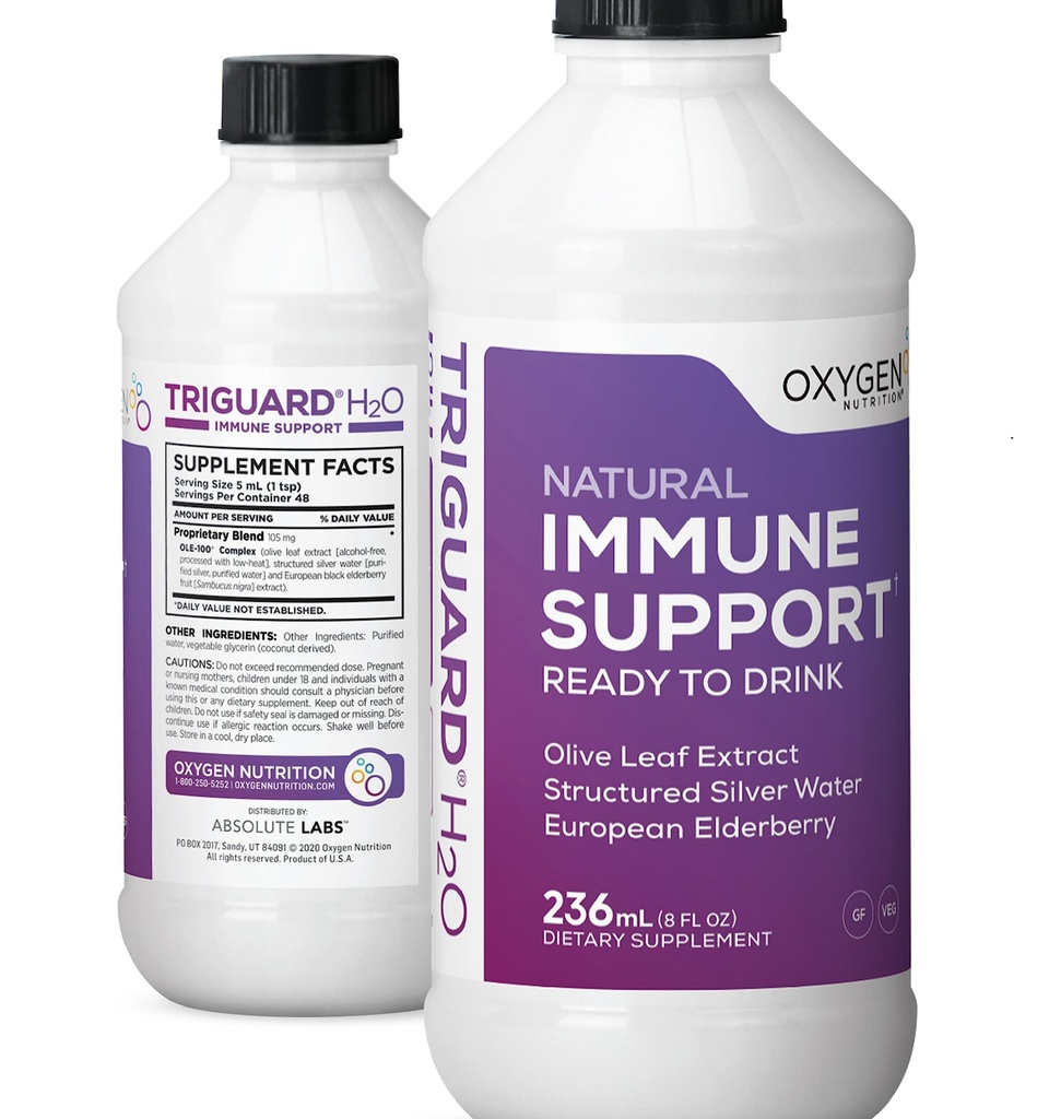 Triguard Plus Coloidal Silver Water, Sambucus Elderberry Extract & Olive Leaf Extract, 3-em-1 Líquido Imune Support Pronto para Beber □ Poderoso Imune System Booster