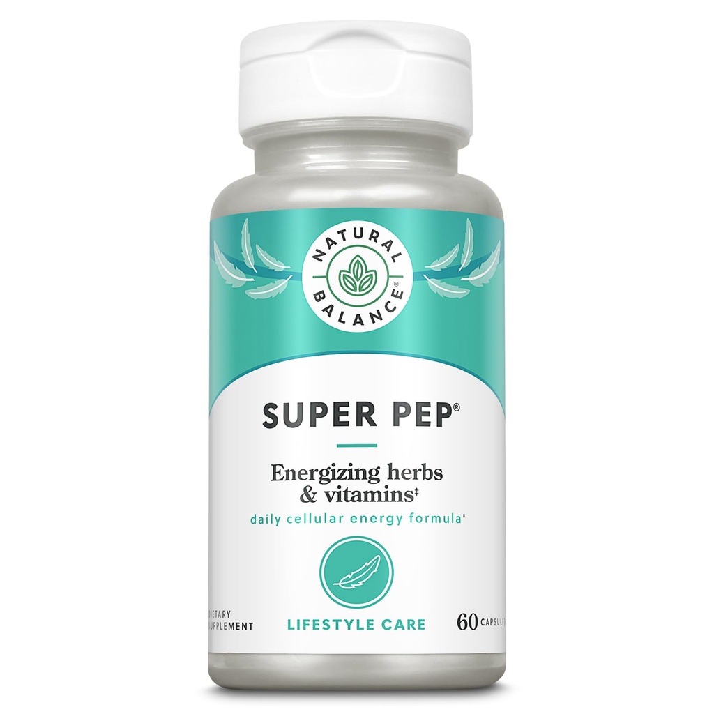 Equilíbrio natural Super Pep Todo o dia Suplemento de energia de ervas com Eleuthero, Kola Nut, Gotu Kola, B-Vitaminas & Chromium 60 Cápsulas, 30 Servings