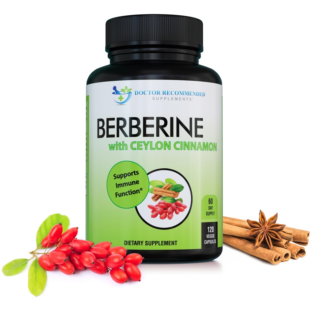 RECOMENDAÇÕES DO DOCTOR Berberina com Ceilão Canela - 1200mg Berberina & 100mg Ceilão Orgânico Canela - 120 Cápsulas Veggie, Sistema Imune Saudável & Bem-Estar Gastrointestinal
