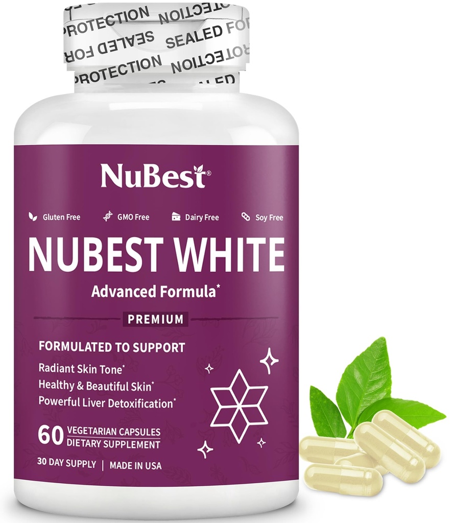 NuBest White - Glutationa 400mg e extrato de cardo de leite - suplemento de brilho da pele - ajuda a pele bonita e radiante - suplemento antioxidante e desintoxicação