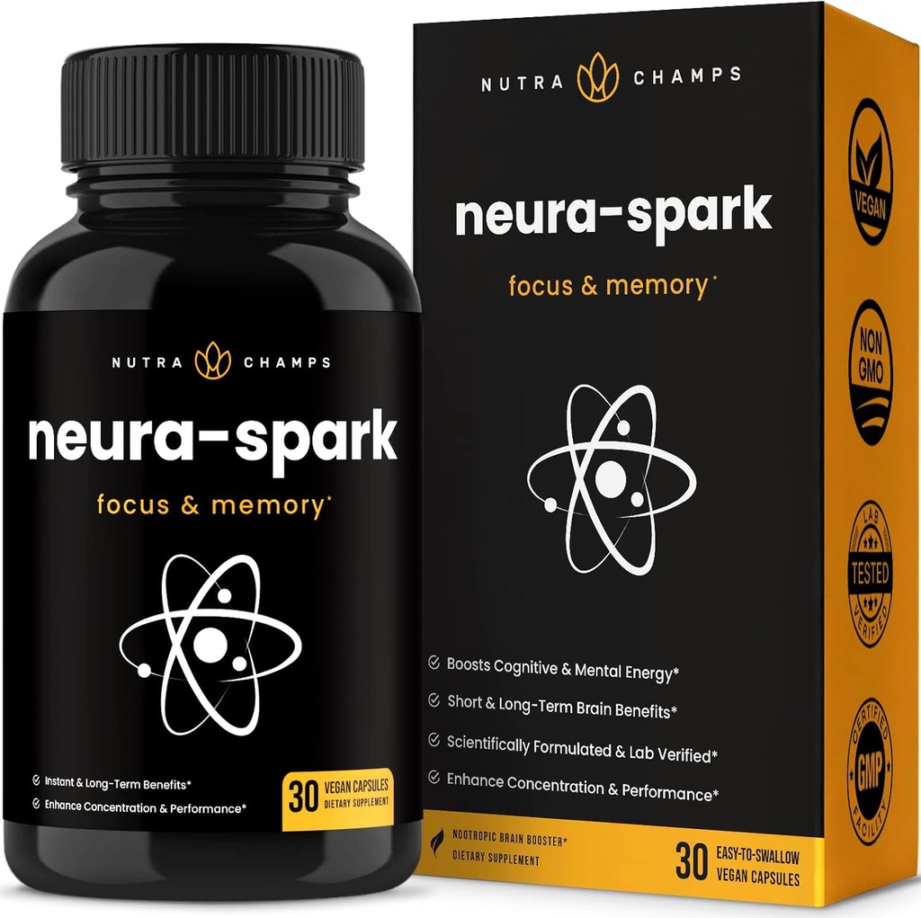 NeuraSpark Suplemento Cérebro Premium para Foco, Memória e Energia Mental - Nootropic Brain Booster para Desempenho - Ginkgo Biloba, St John's Wort, DMAE, Rhodiola & More - 30 Cápsulas