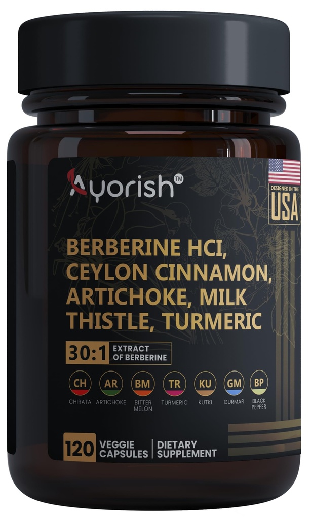 Berberine Suplemento – Alta resistência 7500mg Equivalente – Berberina com Ceilão Canela, Cardo de Leite e Açafrão – 120 Cápsulas Vegan – Não-GMO, EUA Formulado