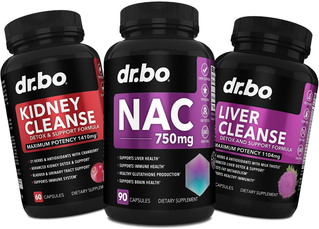 NAC Kidney Liver Cleanse Detox - 750mg N Acetyl Cysteine Pure Vitamina Cápsula - Fígado diário Rim Detox Suporte Fórmula para vesícula biliar, Suplementos de trato urinário de bexiga e cardo de leite