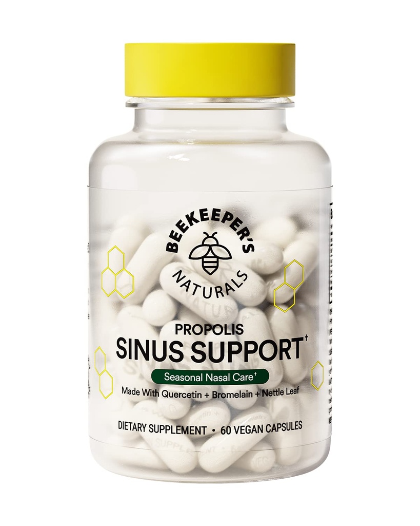 Naturals do apicultor todo o apoio natural do sinus para adultos, alívio sazonal do cuidado nasal com Própolis, Quercetin, Bromelain, Folha de Nettle, & Cápsula Vegan, Blocos ou Suprime a histamina, 60 ct