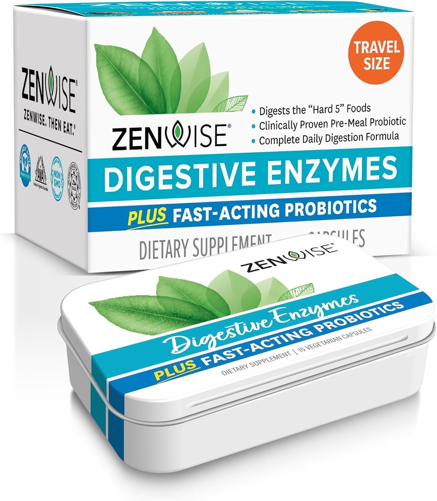 Zenwise Saúde Enzimas Digestivas e Bromelaína para Gut Saúde - Probiótico Multi Enzimas com Prebióticos e Probióticos para Mulheres e Homens para Digestivo Saúde e Bloating alívio para Digestion -15 CT