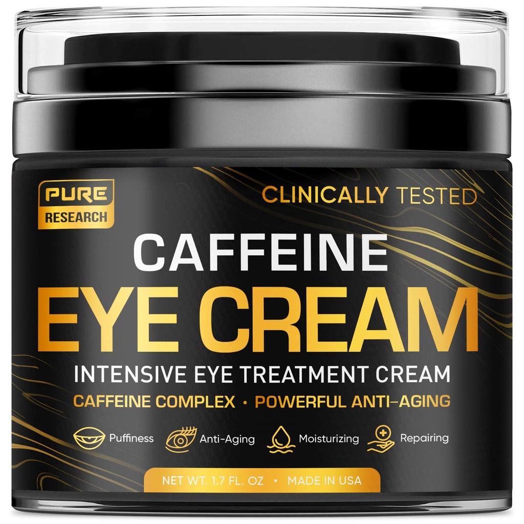 Creme de olho de cafeína para o envelhecimento, círculos escuros, sacos, Puffiness. Grande Sob a pele do olho + aperto do rosto, tratamento do elevador do olho para homens e mulheres 1,7 oz
