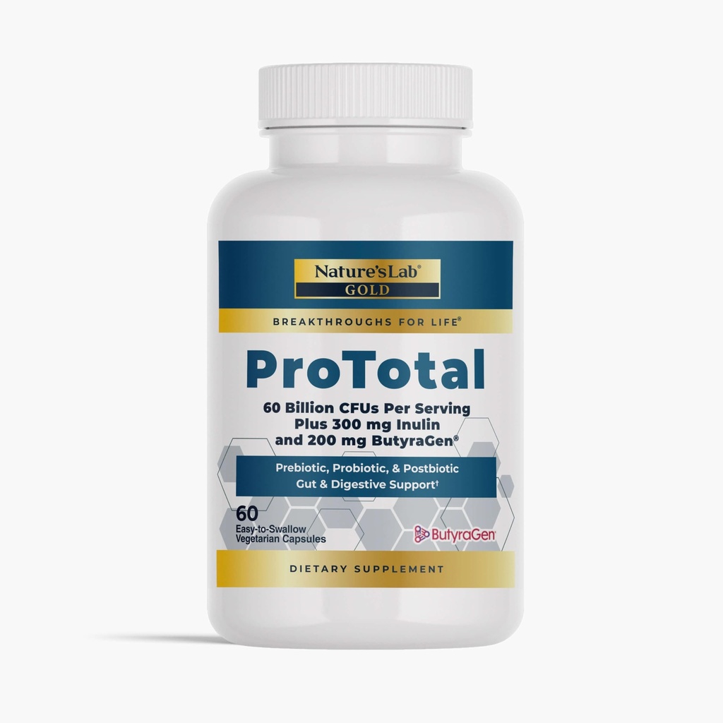 ProTotal de ouro do laboratório da natureza - 60 bilhões de CFU Probiótico, Prebiótico, Postbiótico, Sinbiótico - com Butyragen (Gerador direto de butirato) 60 Ct