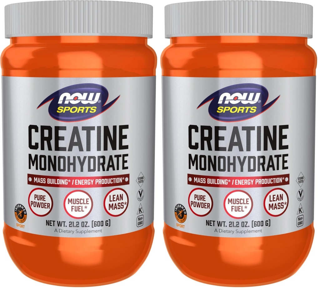 NOW Sports Nutrition, Creatine Monohydrate Powder, Mass Building*/Energy Production*, 21.2-Ounce (Pacote de 2)