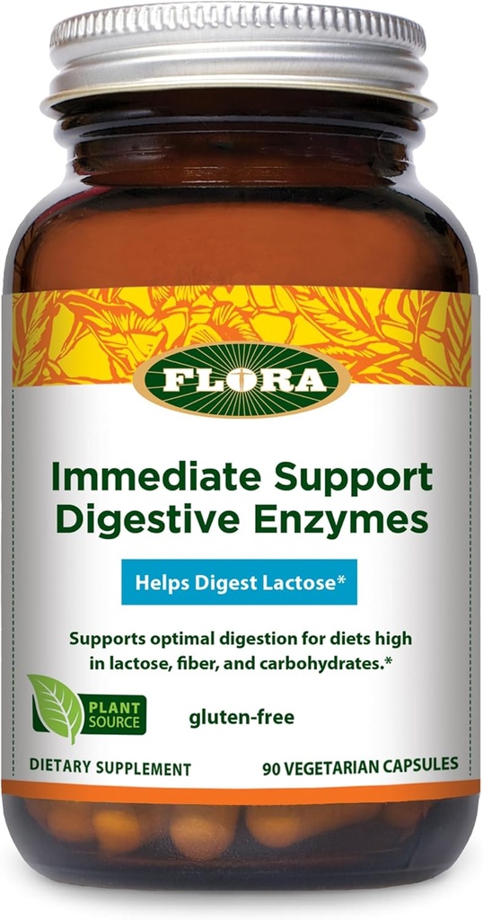 Udo's Choice Flora - Suporte Imediato Enzimas Digestivas - Suporta Digestão de Lactose, Bloating, Azia e Gás - Contém 7 Enzimas - Sem Glúten - 90 Cápsulas Vegetarianas