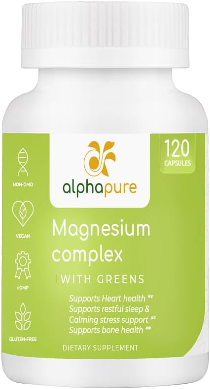 Complexo de Magnésio com Verdes, Glicinato de Magnésio, Gluconato de Magnésio e Malato de Magnésio Forneça 250 mg de Magnésio Elemental por Serviço, Testado por Terceiro. Mais cinco verdes ricos em magnésio