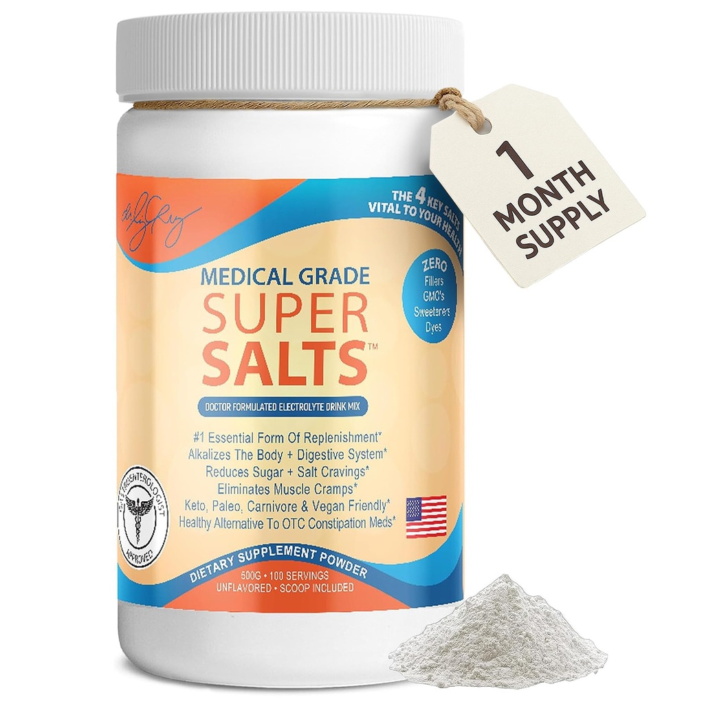 Dr. Liz Cruz Super Salts - Eletrólitos, Hydrating Powder w/ Sódio, Magnésio, Cálcio, Potássio, Curbs Cravings, Sem açúcar ou sabor artificial